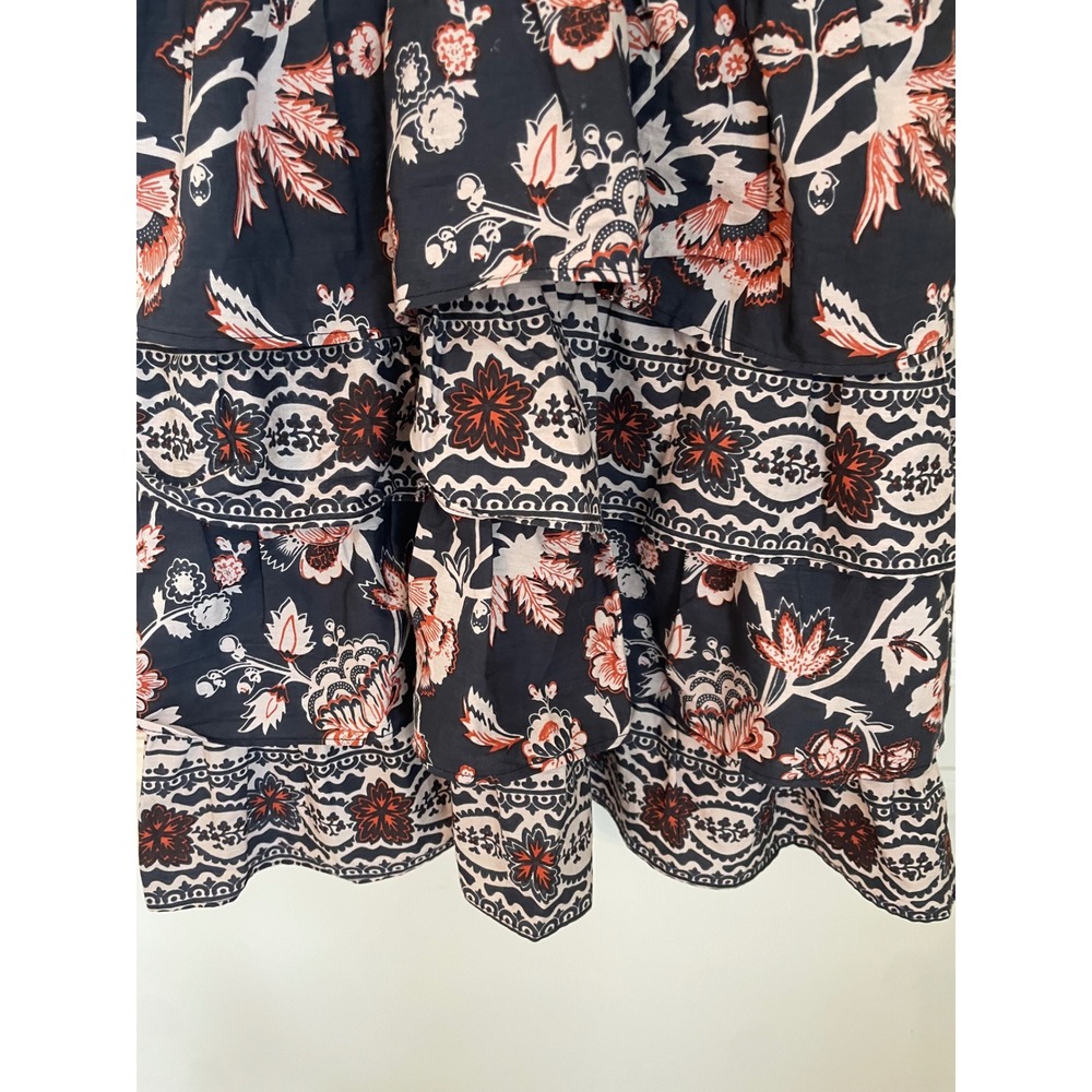 Caroline Constas Size S Floral Cotton Smocked Tiered Mini Dress Black Rust - Picture 6 of 10